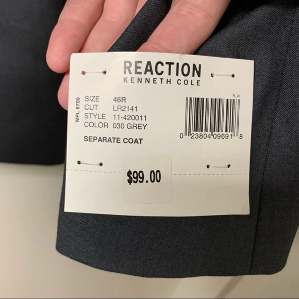 NWT Kenneth Cole Reaction Suit Jacket Dark Gray Two Button Closure Size‎ 46R